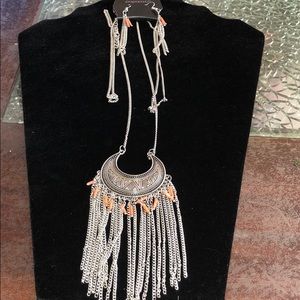 Silver moon necklace with earring